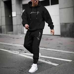Men's Casual Hooded Sweatshirt And Long Pants Tracksuit Long Sleeve Pullover Sports Outfit With Letter Print