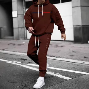 Men's casual fleece hoodie and sweatpants tracksuit set with letter print for daily wear.