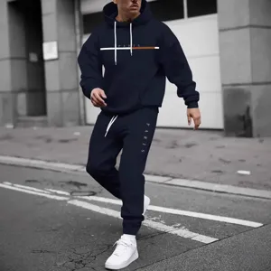 Men's casual hooded sweatshirt and matching sweatpants tracksuit set for daily wear
