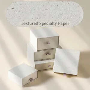 Eco-friendly recycled paper drawer box with textured specialty paper finish for jewelry