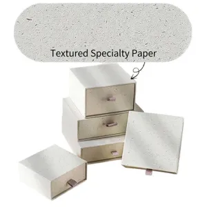 Recycled paper drawer jewelry storage box with textured finish and ribbon pull tab