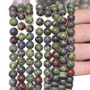 Natural green and red mottled round stone beads for DIY jewelry making and bracelets