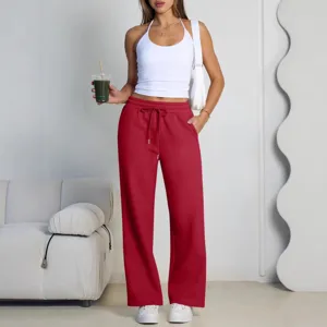Women's Fleece Lined Wide Leg Sweatpants Casual High Waist Drawstring Loose Pants