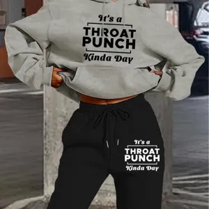 Women casual fleece hoodie and sweatpants set letter print long sleeve tracksuit