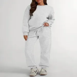 Women grey tracksuit two piece set casual sweatshirt sweatpants activewear fall outfit
