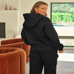 Women 2 piece casual hoodie sweatpants tracksuit Y2K athletic outfit close up detail
