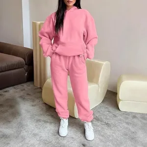 Women 2 Piece Casual Hoodie Sweatshirt Sweatpants Y2K Tracksuit Set Autumn Pink Outfit