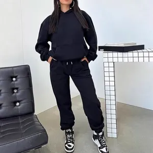 Women 2 piece tracksuit casual hoodie and sweatpants set Y2K autumn sportswear outfit.