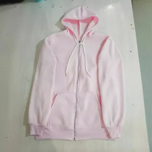 Pink zip-up hoodie for women, casual long-sleeve hooded sweatshirt with drawstring pocket.
