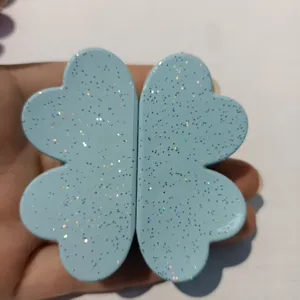 Light blue glitter magnetic hair clip, four leaf clover hair claw for daily styling.