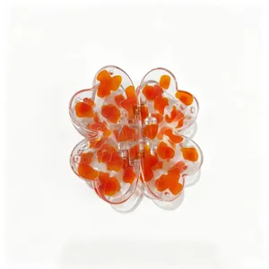 Transparent four leaf clover hair claw clip with orange leopard spots for women stylish