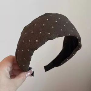 Brown wide fabric headband with white star dots stylish daily hair hoop for women casual wear