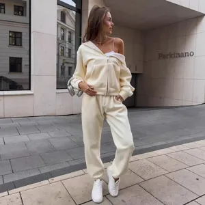 Completo tuta donna 2 pezzi autunno felpa con cappuccio e pantaloni casual outfit