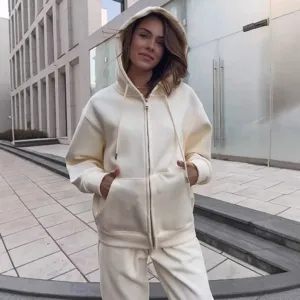 Donna Completo 2 Pezzi 2025 Autunno Tuta Felpa con Zip Pantaloni Sportivi Casual