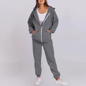Grey fleece hooded tracksuit detail, casual loose sportswear set, cozy winter outfit.