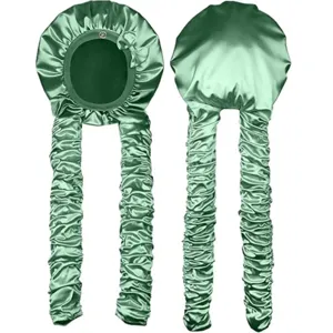 Satin Sleep Cap Adjustable Long Ribbon Bonnet Pleated Hair Care Night Sleep Hat For Women Soft Satin Hair Styling Cap