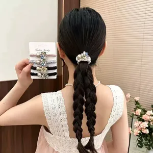 Elastico per capelli in seta di latte con fiore di cristallo colorato, coda di cavallo.