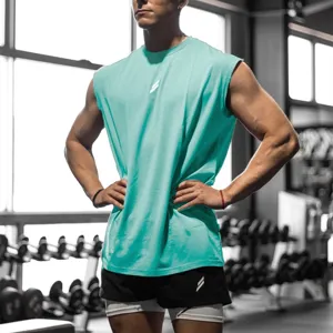 Mens breathable sleeveless gym tank top, loose fit quick dry workout muscle shirt.