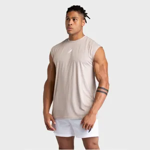 Men's breathable mesh sleeveless gym tank top for fitness training and running detail view.