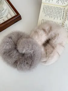 Pluizige nepmink bont haarscrunchy winter elastische haarband paardenstaart houder