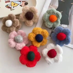 Cute plush flower hair claw clips fluffy hair catch hairpin set for women and girls daily wear