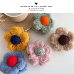 Plush flower hair claw clip cute fuzzy hair accessories for women and girls daily styling.