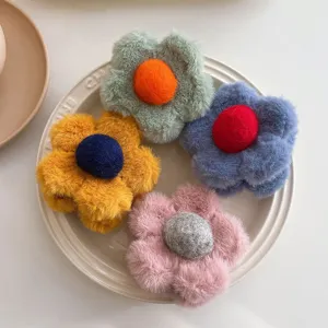 Plush flower hair claw clips fluffy cute shark clips for women and girls daily styling accessories.