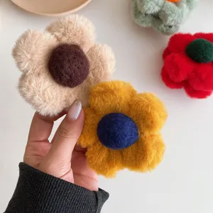 Fluffy plush flower hair claw clip cute soft winter hair accessory for daily styling