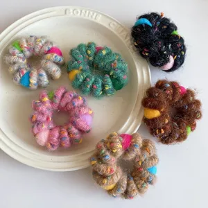 Colorful plush phone wire hair ties set, cute fuzzy elastic hair scrunchies for women.