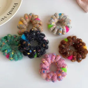 Colorful plush telephone wire hair ties set, fuzzy hair scrunchies for daily styling.