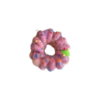 Colorful plush telephone wire hair ring, cute fuzzy fluffy hair scrunchie for women styling.