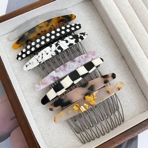 Koreanischer Retro Marmor Metall Haarkamm Acetat Gitter Leopard Polka Dot Haarklammer Für Damen Pony Haarschmuck