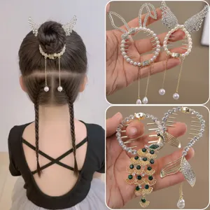 Kids pearl rhinestone hair claw clip cute bird's nest ponytail buckle girls bun hair accessories