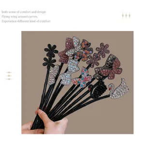 Rhinestone flower hair bun maker crystal swan butterfly lazy hair stick twist clip for women