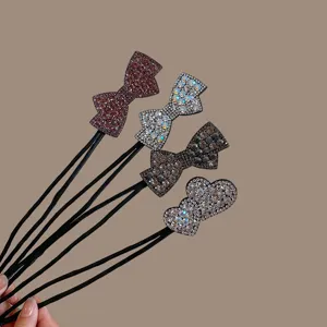 Rhinestone bow hair bun maker lazy hair styling stick twist clip for women chic hair accessories