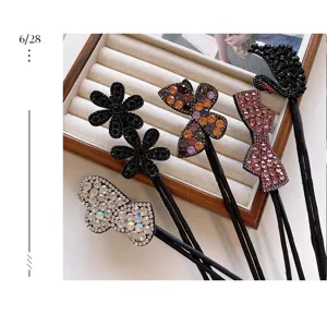 Rhinestone flower butterfly hair donut maker styling tool, elegant black bun maker for women.