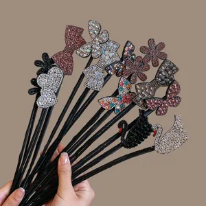 Rhinestone Lazy Hair Bun Maker Elegant Flower Star Butterfly Twist Hair Clip Donut Bun Roller Headwear For Women Girls