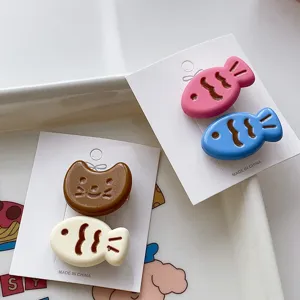 Cute candy color taiyaki hair clips sweet cartoon hair accessories for lovely girls daily wear.