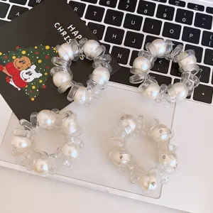 Elegante Elastico per Capelli a Filo di Telefono con Perla Artificiale in Plastica Resina ad Alta Elasticità per Coda di Cavallo Donna Accessori Moda
