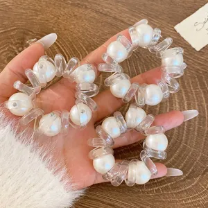 Laccetti per capelli in plastica trasparente con perle finte per donne. Elastici per acconciature.