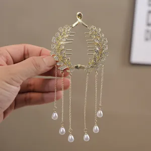 Kids rhinestone hair clip tassel ponytail holder detailed view for elegant hair styling