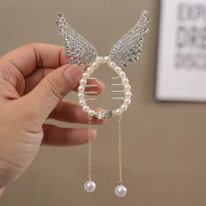 Elegant rhinestone wings pearl hair claw clip sweet girls ponytail holder hairpin hair accessory