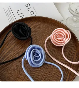Collier ras de cou rose en satin fait main pour femme, bijoux de collier floral.