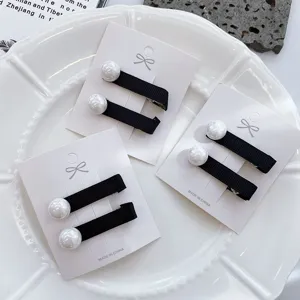 Black pearl hair clips set, elegant side bangs clip for women and girls daily hair styling.