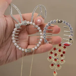 Adorable crystal pearl hair claw clips for girls bun high ponytail cute headwear
