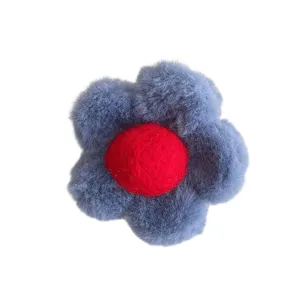 Plush flower hair claw clip, fluffy grey blue and red hair accessories for women girls.