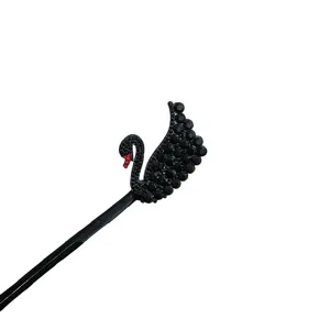 Black crystal swan hair bun maker elegant rhinestone hair styling tool for women main