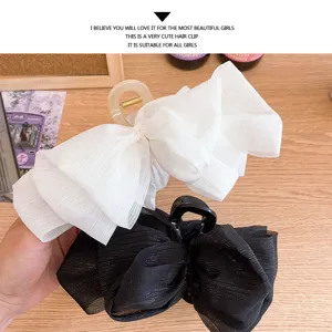 Mesh bow hair claw clip large hair accessory for women back of head styling shark clip detail