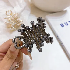 Pince à cheveux perle métal strass pour femme élégant accessoire de coiffure tendance
