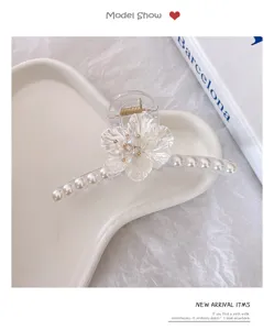 Elegante grande pinza pelo flor perla resina transparente accesorios peinado moda mujer